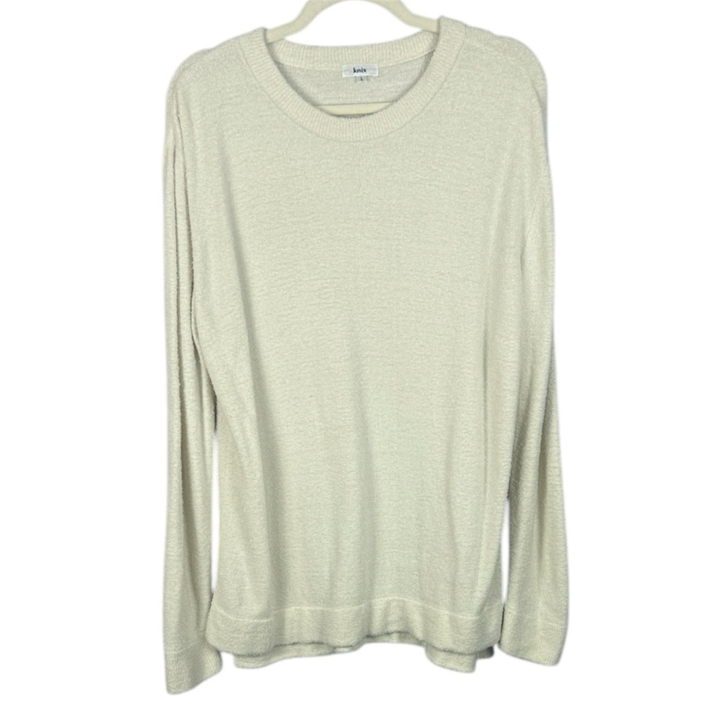 Knix Soft Knit Neutral Everyday Essential Cream Crewneck Long Sleeve Large Top